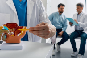 Image-depicting-a-doctor-consulting-a-male-patient-with-suspected-prostate-cancer-at-a-urology-center-during-prostate-cancer-treatment